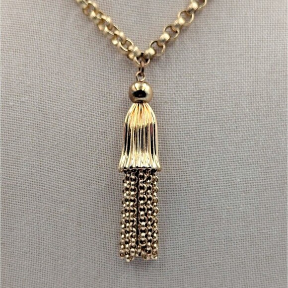 Vintage 1940s Trifari Gold Tone Collar Chain Necklace With Tassel 16" - Picture 6 of 15